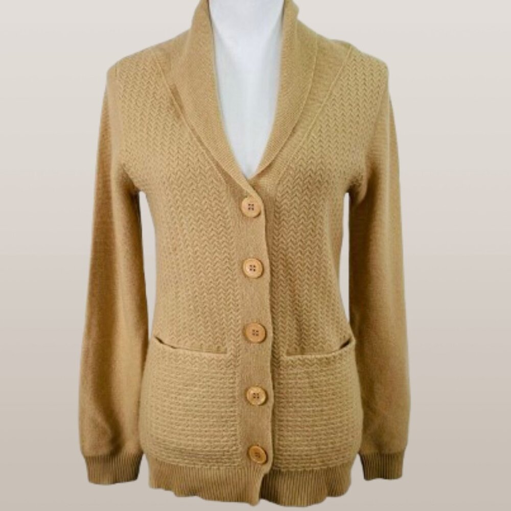 Kier+J women's Cashmere Tan Cardigan Textured Front Pockets Size S